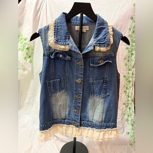 Paisley Vine Denim Vest with Ruffle Trim